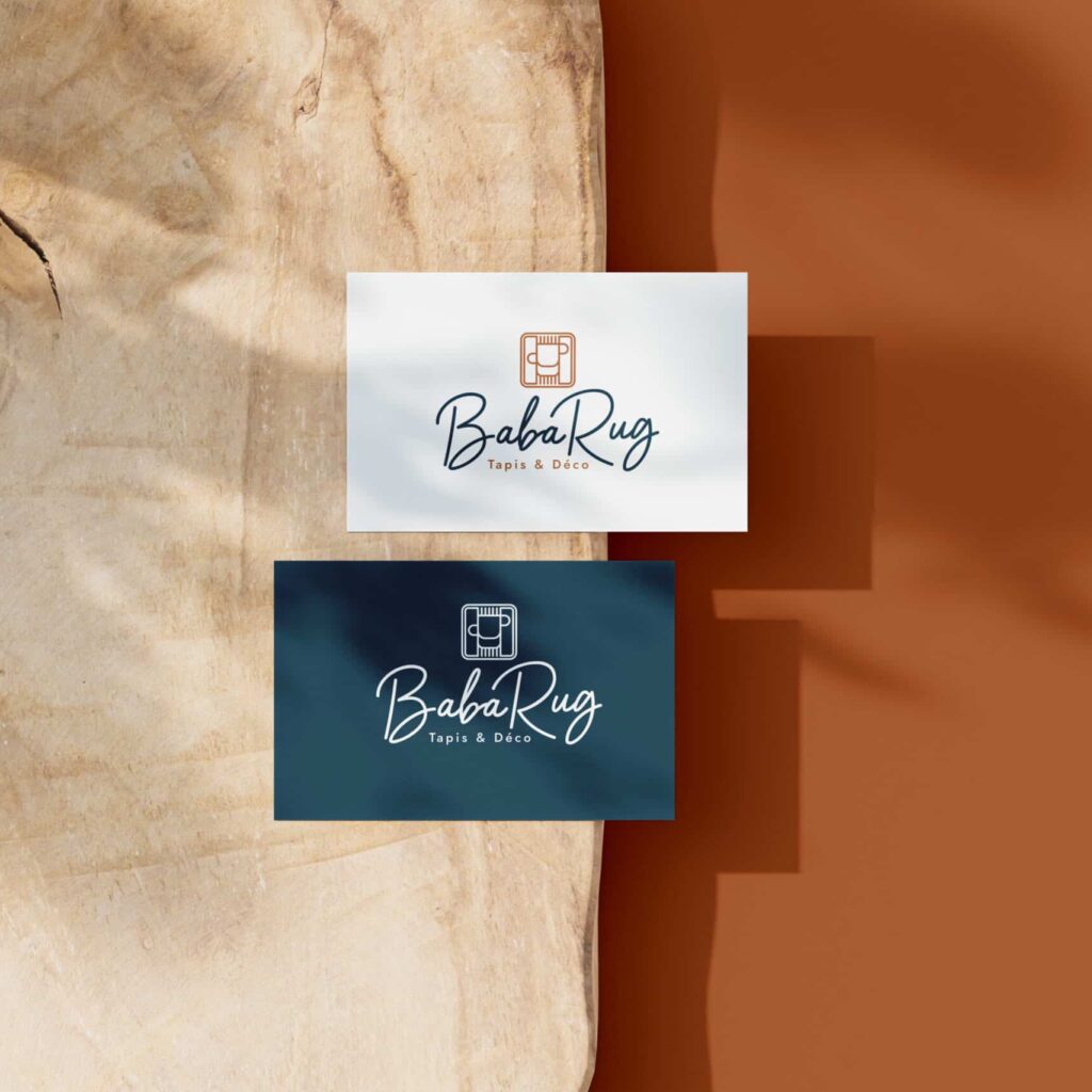 Le logo Baba Rug imprimé sur des cartes de visite professionnelles