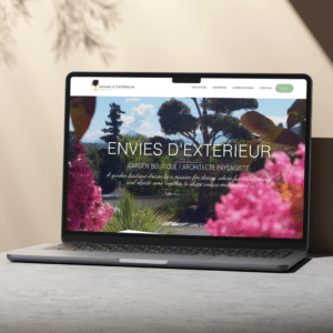 Conception de site one-page à Thônex, au coeur du Genevois suisse, pour Envies d'extérieur, architecte paysagiste et concept store de mobilier d'extérieur (canton de Genève, Suisse).