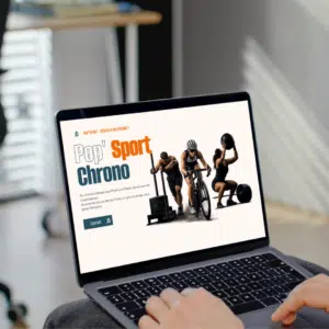 Conception de landing page à Annecy, pour Pop'Sport entreprise spécialisée dans le chronométrage sportif cofondée par Pauline SOREDA (Haute-Savoie, France).