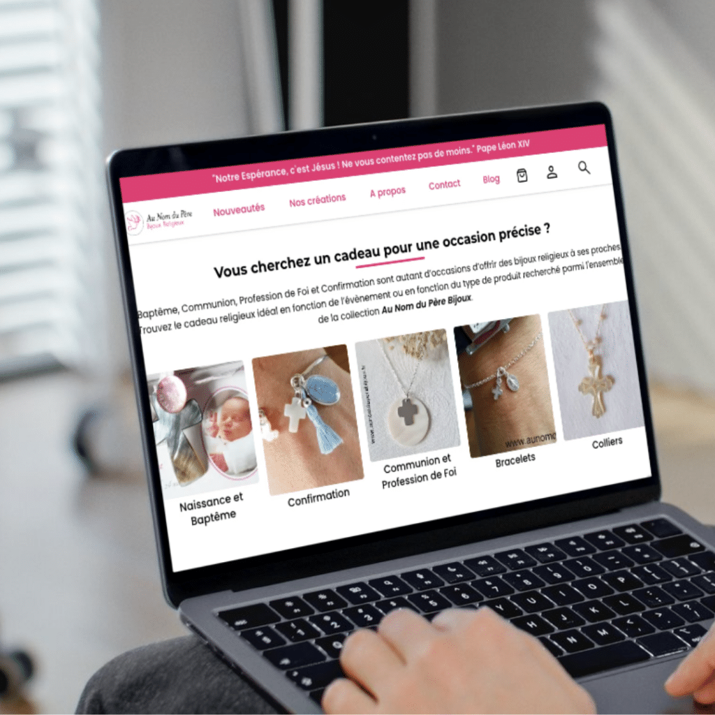 Maintenance web pour le site de bijoux chrétiens Au Nom du Père Bijoux basée à Nantes, France