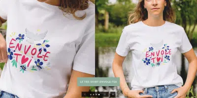 Adolescente portant un tee-shirt de la marque Caladia, création de cadeaux chrétiens joyeux et colorés